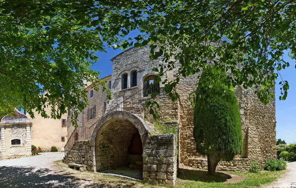 Greens, the sun, trees, branches, foliage, France, home, Murs