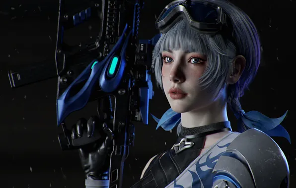 Science fiction, twintails, CGI, mechanical arm, angle view, Lisa Kim
