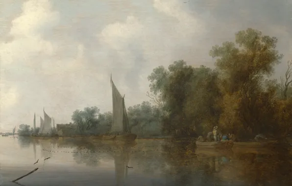 Picture landscape, picture, Salomon van Ruysdael, Salomon van Ruisdael, Fishermen on the River Cleaning Network