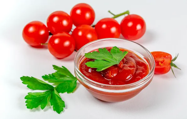 Leaves, bowl, tomatoes, tomatoes, ketchup