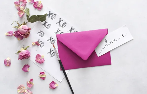 Letter, rose, Love, petals, the envelope, blooms, envelope