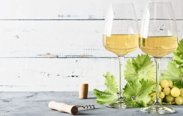 Leaves, wine, Board, glasses, grapes, alcohol, tube, light background