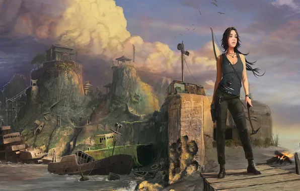 Picture ships, the ruins, Tomb Raider, Lara Croft, Lara Croft