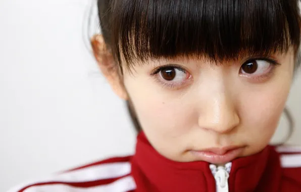 Eyes, face, portrait, brunette, lips, Asian, sweater