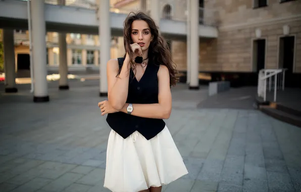 Girl, sweetheart, model, Watch, brunette, Wallpaper, beautiful, Skirt
