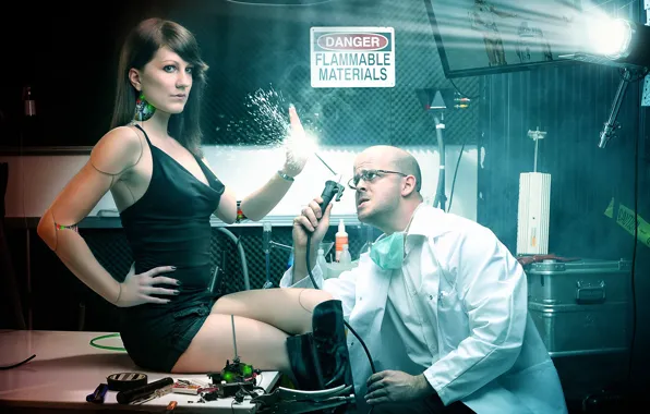 Girl, photoshop, robot, the situation, Dr., cyborg, scientist, photoart