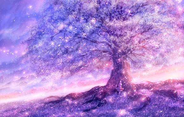 Picture trees, nature, girl, flowering, the sky