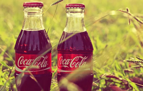 Grass, bottle, coca-cola, Coca-Cola, label