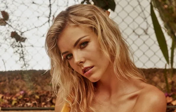 German, woman, leaves, model, fence, lips, hair, look