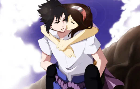The sky, girl, rocks, Sasuke, Naruto, Uchiha