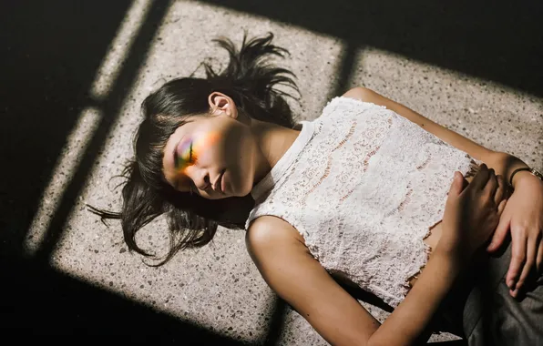 Girl, light, rainbow, Chasing rainbows