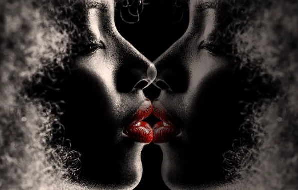 Reflection, Girl, double, BW
