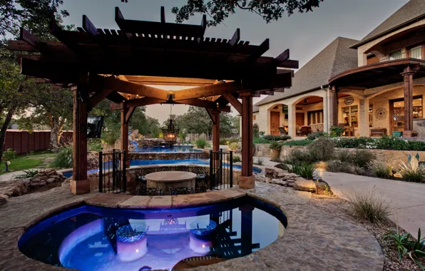 Style, Villa, the evening, pool, architecture, ranch, Iron mountain, landscape design