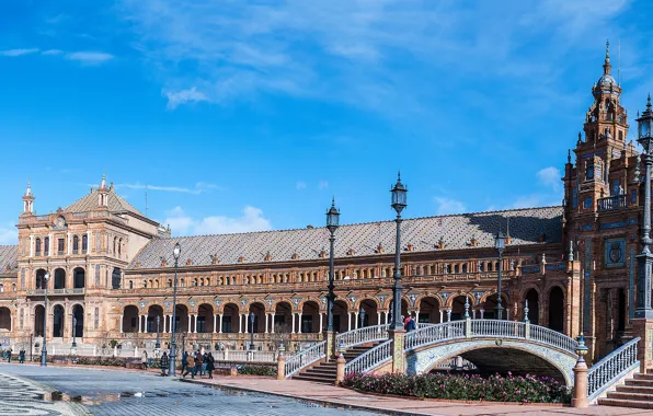 The sky, the sun, flowers, area, lights, bridges, Spain, Palace
