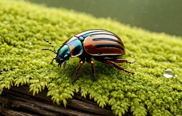Macro, moss, beetle, insect