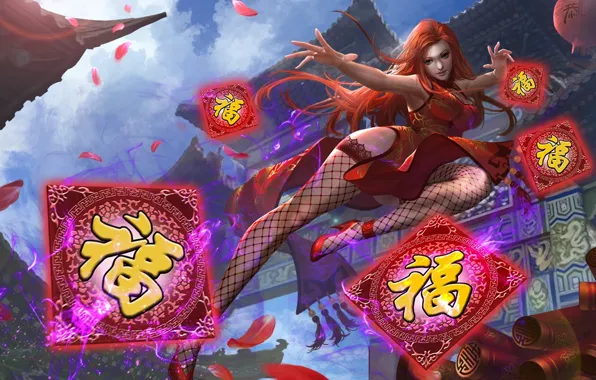 Card, dress, Heroes of Newerth, moba, Kinesis, Nian Guardian