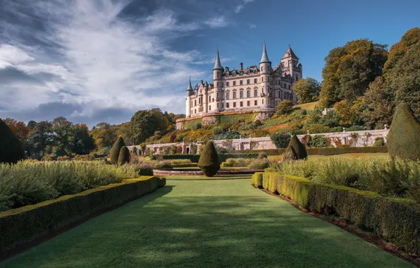 Park, castle, lawn, Dunrobin Castle