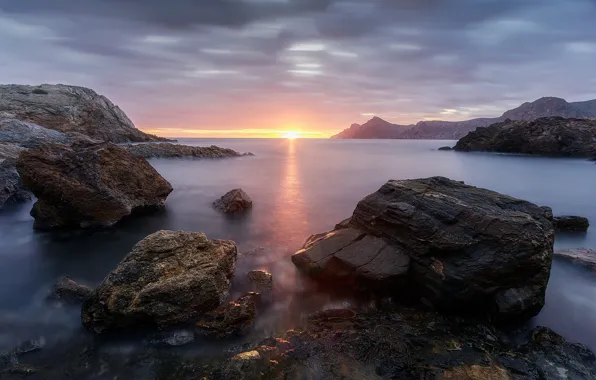 Sunset, rocks, coast
