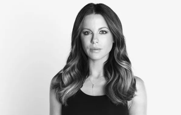 Look, pose, actress, Kate Beckinsale, Kate Beckinsale, hair, black and white