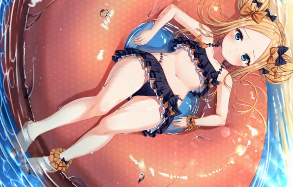 Picture girl, sexy, long hair, sea, anime, water, blue eyes, beautiful