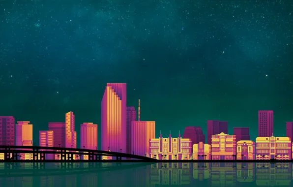 The sky, Minimalism, Night, The city, Art, Miami, Digital, Illustration