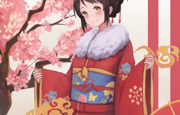 Girl, flowers, yukata