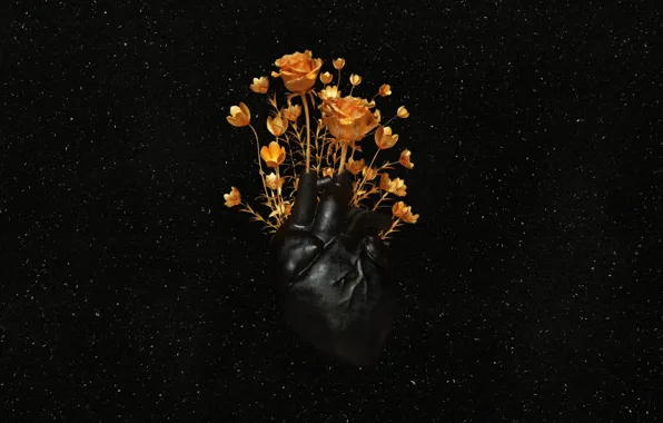 BACKGROUND, GOLD, FLOWERS, HEART, ROSES, VESSELS