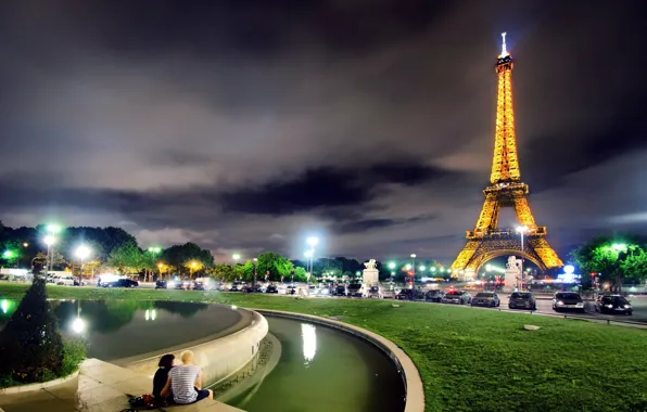 Picture night, the city, Paris, tower