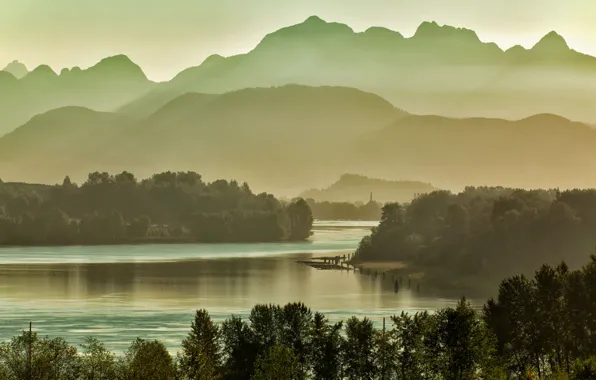 Picture mountains, Canada, haze, Fraser River