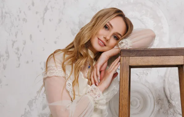 Look, girl, face, pose, smile, portrait, hands, blonde