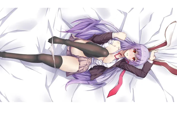 Blush, red eyes, the view from the top, purple hair, black stockings, embarrassment, Touhou Project, …