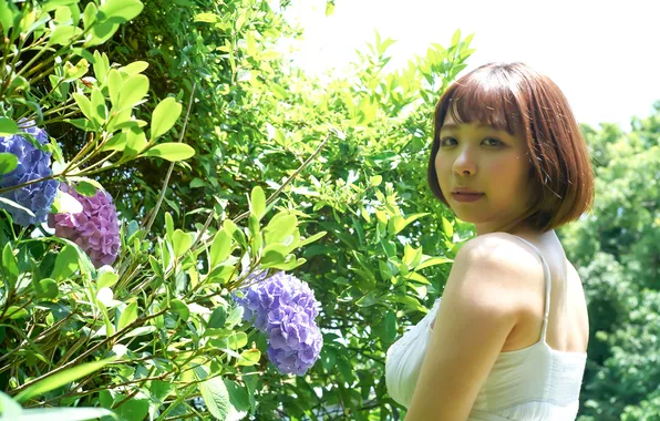 Asian, Model, Flower, Smile, Woman, Back, Pretty, Japanese