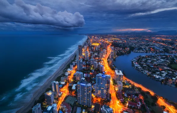Picture lights, shore, the evening, Australia, gold