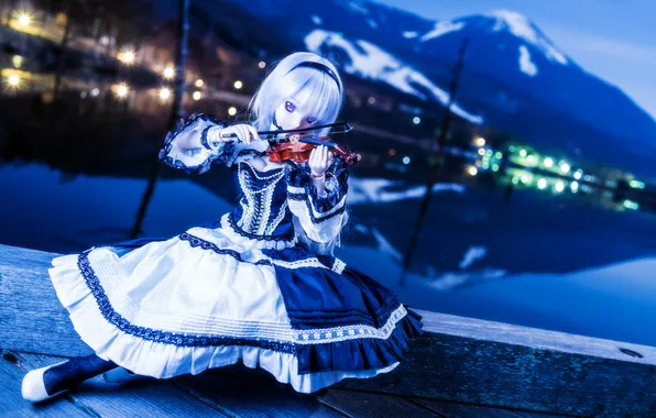 Violin, toy, doll, blonde