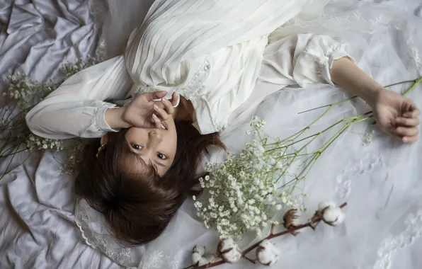 Picture girl, flowers, Asian