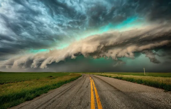 Picture road, field, the sky, clouds, clouds, storm