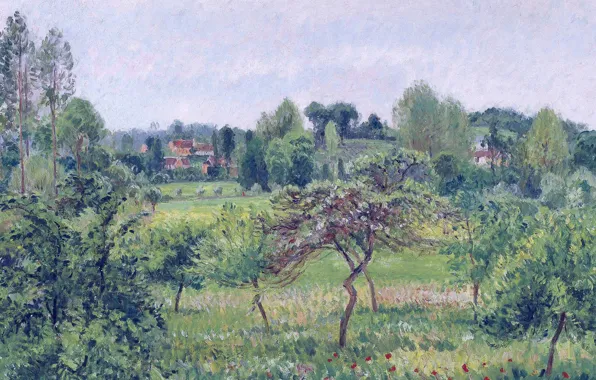 Picture landscape, nature, picture, Camille Pissarro, Eragny. Rainy Day in June
