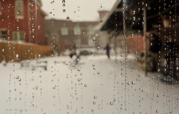 Picture glass, drops, rain, street