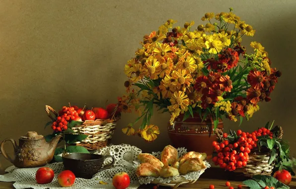 Background, bouquet, fruit, still life