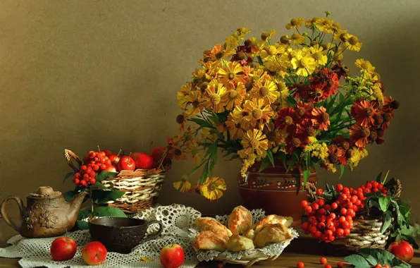 Picture background, bouquet, fruit, still life