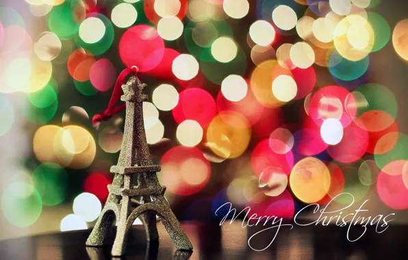 Lights, mood, holiday, Eiffel tower, new year, bokeh, Merry Christmas