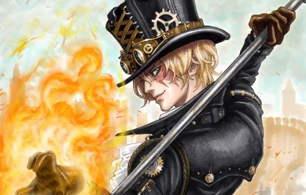 Picture hat, anime, art, guy, One Piece
