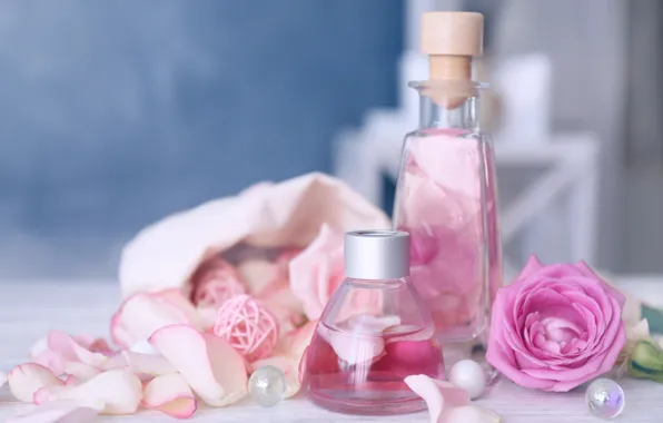 Perfume, petals, rose, pink, petals, pink roses, spa, oil
