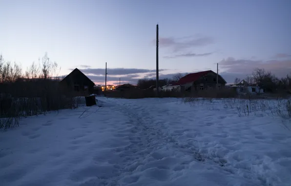 Picture winter, the sky, clouds, snow, building, home, the evening