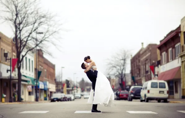 Road, the city, street, dress, costume, lovers, the bride, the groom