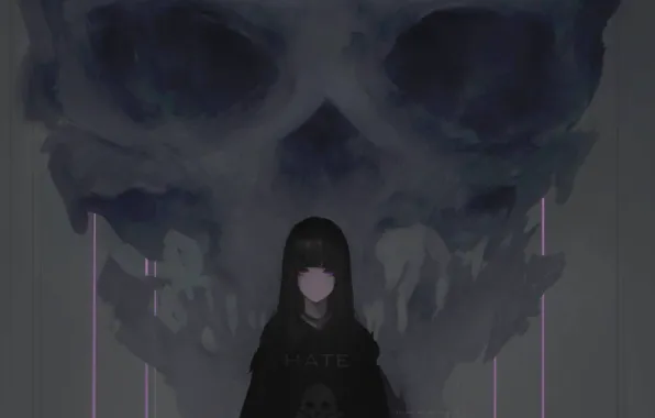 Girl, skull, anime, art, hate, Aoi Ogata