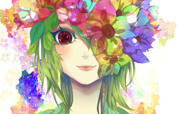 Picture eyes, girl, flowers, face, anime, art, misamis the