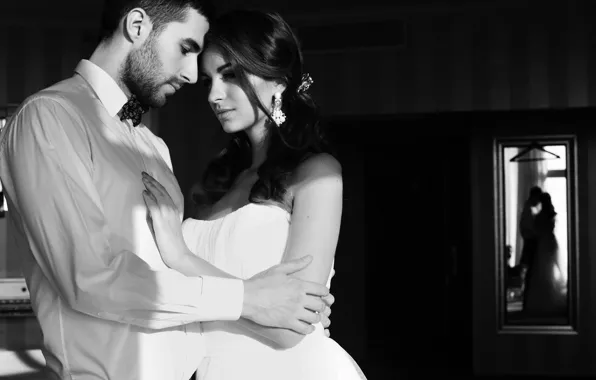 Girl, photo, male, the bride, wedding, the groom, Black and white