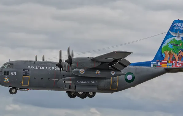 The sky, clouds, flight, the plane, four-engine, transport, Lockheed C-130E Hercules
