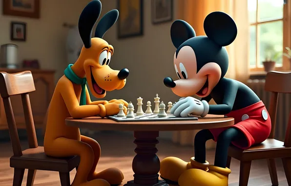 Cartoon, chess, cartoon, chess, Mickey mouse, Mickey Mouse, Pluto, pluto